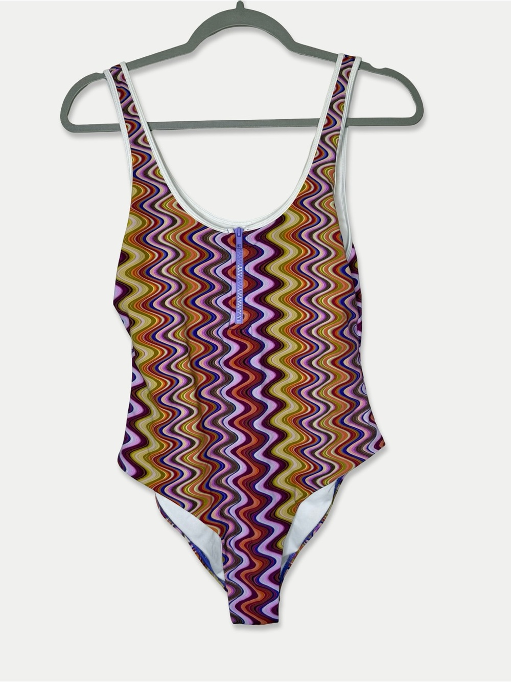 Salt Gypsy One Piece Swimsuit Large Psychedelic Wave Print Zip Front